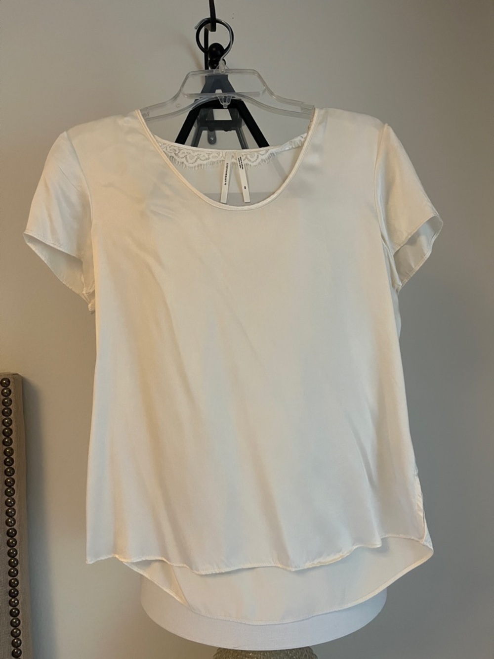 Anthropologie Cream Silky Short Sleeved Top